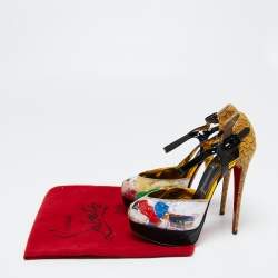 Pre Owned Christian Louboutin Multicolor Patent Leather and PVC No. 299 Trash Platform Ankle Straps Pumps Size 37.5