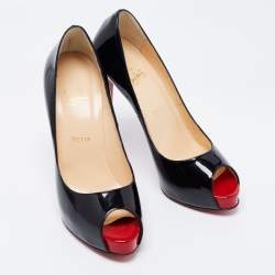 Christian Louboutin Black Patent Leather New Very Prive Peep-Toe Pumps Size 40.5