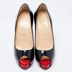 Christian Louboutin Black Patent Leather New Very Prive Peep-Toe Pumps Size 40.5