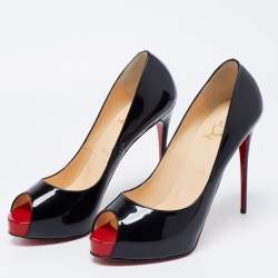 Christian Louboutin Black Patent Leather New Very Prive Peep-Toe Pumps Size 40.5