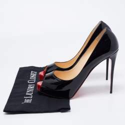 Christian Louboutin Black Patent Leather New Very Prive Peep-Toe Pumps Size 40.5