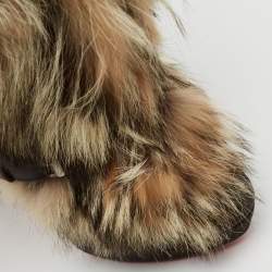 Pre Owned Christian Louboutin Grey/Brown Leather and Fur Toundra Platform Ankle Boots Size 39.5
