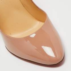 Pre Owned Christian Louboutin Beige Patent Leather Wedge Pumps Size 39
