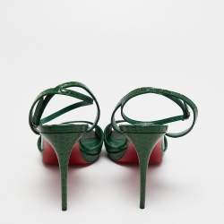 Christian Louboutin Green Croc Embossed Leather Loubiloo Ankle Strap Sandals Size 39  