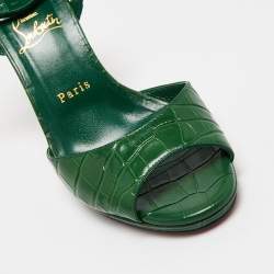 Christian Louboutin Green Croc Embossed Leather Loubiloo Ankle Strap Sandals Size 39  