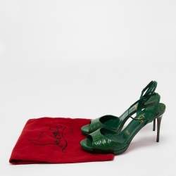 Christian Louboutin Green Croc Embossed Leather Loubiloo Ankle Strap Sandals Size 39  