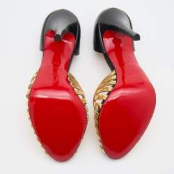 Pre Owned Christian Louboutin Black/Gold Leather and Metal Corpus Peep Toe Pumps Size 38.5