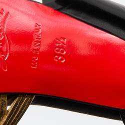Pre Owned Christian Louboutin Black/Gold Leather and Metal Corpus Peep Toe Pumps Size 38.5