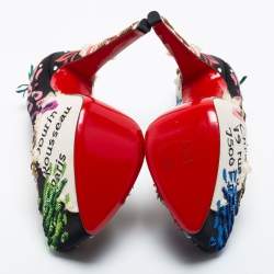 Pre Owned Christian Louboutin Multicolor Satin and Canvas Daffodile 160 Brodee Crepe Pumps Size 38.5