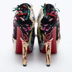 Pre Owned Christian Louboutin Multicolor Satin and Canvas Daffodile 160 Brodee Crepe Pumps Size 38.5