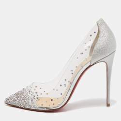 مملوكة مسبقًا Christian Louboutin Silver Glitter and PVC Degrastrass Pumps Size 39