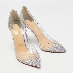 مملوكة مسبقًا Christian Louboutin Silver Glitter and PVC Degrastrass Pumps Size 39