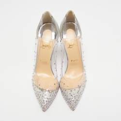 مملوكة مسبقًا Christian Louboutin Silver Glitter and PVC Degrastrass Pumps Size 39