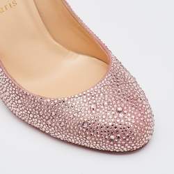 Pre Owned Christian Louboutin Pink Crystal Embellished Suede Fifi Strass Pumps Size 40.5