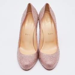 Pre Owned Christian Louboutin Pink Crystal Embellished Suede Fifi Strass Pumps Size 40.5