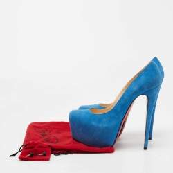 Pre Owned Christian Louboutin Blue Suede Daffodile Platform Pumps Size 39