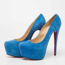 Pre Owned Christian Louboutin Blue Suede Daffodile Platform Pumps Size 39