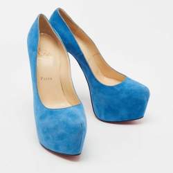 Pre Owned Christian Louboutin Blue Suede Daffodile Platform Pumps Size 39