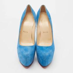 Pre Owned Christian Louboutin Blue Suede Daffodile Platform Pumps Size 39
