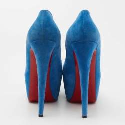 Pre Owned Christian Louboutin Blue Suede Daffodile Platform Pumps Size 39