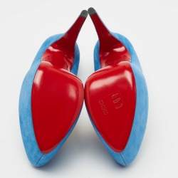 Pre Owned Christian Louboutin Blue Suede Daffodile Platform Pumps Size 39