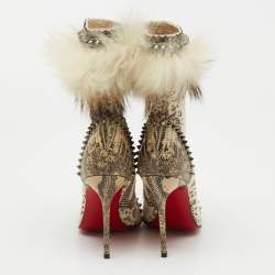 Christian Louboutin Beige/Cream Calf Hair And Fox Fur Ankle Boots Size 36