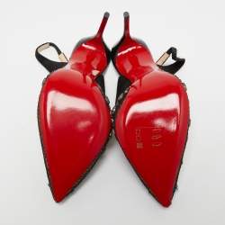 مملوكة مسبقًا Christian Louboutin Black Suede and Mesh Crystal Embellished Slingback Pumps Size 38