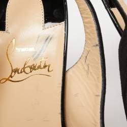 مملوكة مسبقًا Christian Louboutin Black Suede and Mesh Crystal Embellished Slingback Pumps Size 38