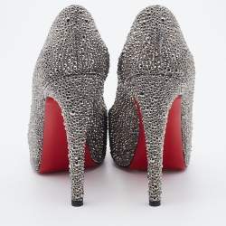 Pre Owned Christian Louboutin Grey Suede Crystal Embellished Very Riche Peep Toe Pumps Size 36