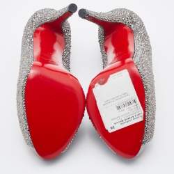 Pre Owned Christian Louboutin Grey Suede Crystal Embellished Very Riche Peep Toe Pumps Size 36