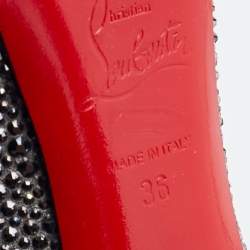 Pre Owned Christian Louboutin Grey Suede Crystal Embellished Very Riche Peep Toe Pumps Size 36
