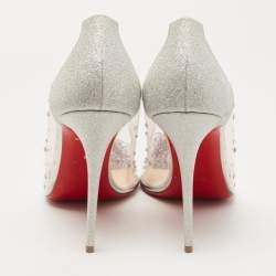 Pre Owned Christian Louboutin Silver Glitter and PVC Degrastrass Pumps Size 40