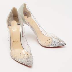 Pre Owned Christian Louboutin Silver Glitter and PVC Degrastrass Pumps Size 40