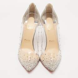 Pre Owned Christian Louboutin Silver Glitter and PVC Degrastrass Pumps Size 40