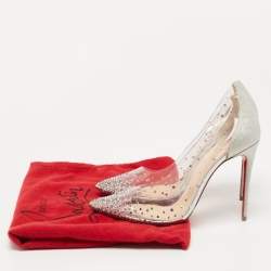 Pre Owned Christian Louboutin Silver Glitter and PVC Degrastrass Pumps Size 40