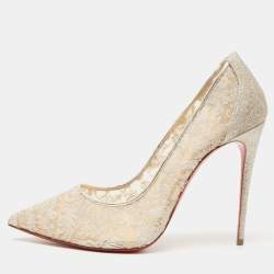 Christian Louboutin Follies 85 Crystal-embellished Mesh And  Glittered-leather Pumps in Metallic