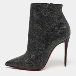 Christian Louboutin Who Runs Flat Black Glitter Suede Ankle Boots