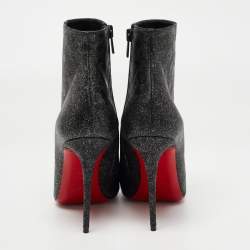 Pre Owned Christian Louboutin Black/Silver Leather and Glitter So Kate Ankle Boots Size 37