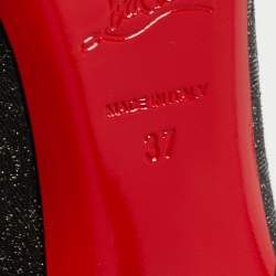 Pre Owned Christian Louboutin Black/Silver Leather and Glitter So Kate Ankle Boots Size 37