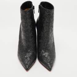 Pre Owned Christian Louboutin Black/Silver Leather and Glitter So Kate Ankle Boots Size 37