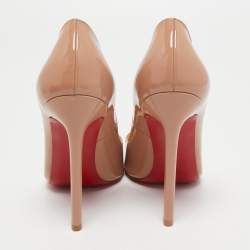 Pre Owned Christian Louboutin Beige Patent Leather Pigalle Pumps Size 38