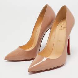 Pre Owned Christian Louboutin Beige Patent Leather Pigalle Pumps Size 38