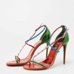 Christian Louboutin Metallic Tricolor Leather Riojana Spike Sandals Size 37
