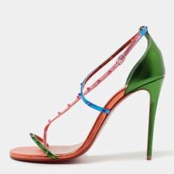 Christian Louboutin Metallic Tricolor Leather Riojana Spike Sandals Size 37