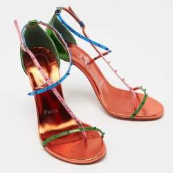 Christian Louboutin Metallic Tricolor Leather Riojana Spike Sandals Size 37