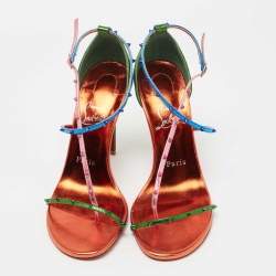 Christian Louboutin Metallic Tricolor Leather Riojana Spike Sandals Size 37