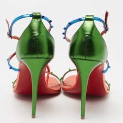 Christian Louboutin Metallic Tricolor Leather Riojana Spike Sandals Size 37