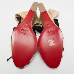 Pre Owned Christian Louboutin Tricolor Calf Hair and Woven Fabric Espadrille Wedge Pumps Size 41  