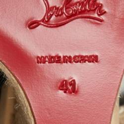 Pre Owned Christian Louboutin Tricolor Calf Hair and Woven Fabric Espadrille Wedge Pumps Size 41  