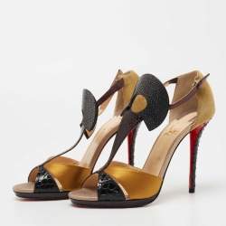 Christian Louboutin Black/Yellow Python Embossed Leather, Suede and Satin Aztec Sandals Size 41